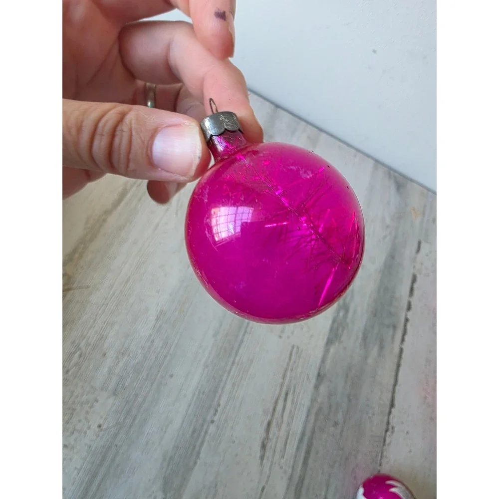 Antique tinsel pink unsilvered ornament Xmas tree